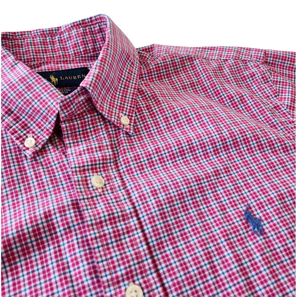 Ralph Lauren Button Down Shirt Mens M Pink Blue Plaid Check Long Sleeve cotton